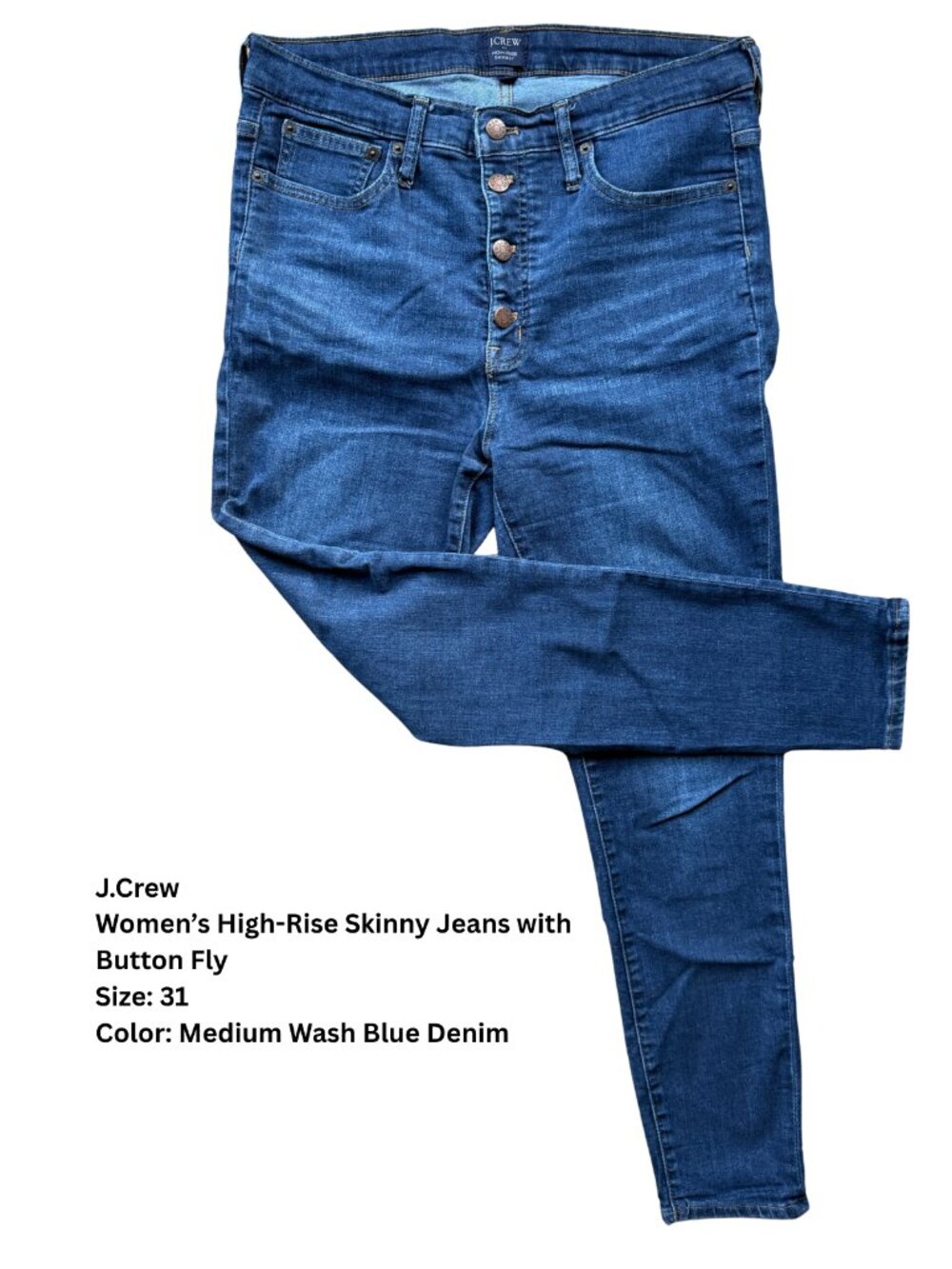 J.Crew Women’s High-Rise Skinny Button-Fly Jeans, Size 31